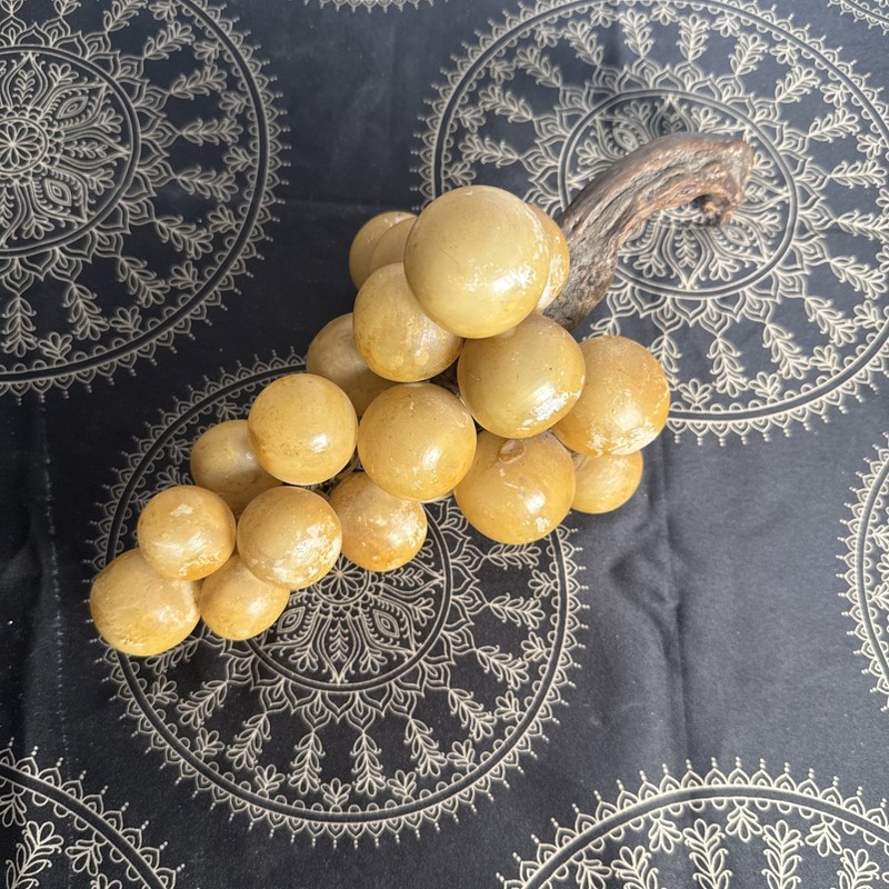 Early Italian MCM Alabaster Stone 14″ Giant Carved Grape Fruit Cluster