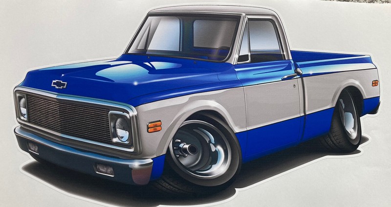 1970-72 Blue C-10 Fleetside Street Machine 24” Wall Graphic Decal. Peel & Stick.