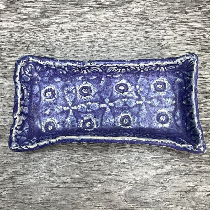 Ceramic Glazed Pottery Jewelry Tray Trinkets Decorative Piece 4.75″L