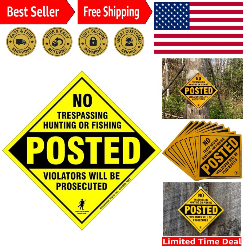 10 Count No Trespassing Signs – Rust-Free Aluminum, Yellow, 5.5″x5.5″
