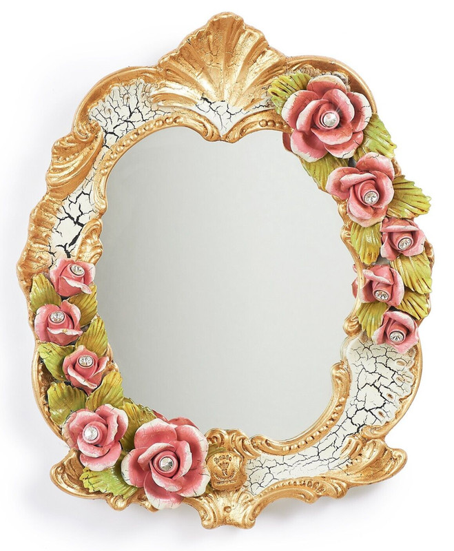 Mirror With Roses Porcelain Italian Capodimonte With Gold Foil 15 11/16×18 7/8in