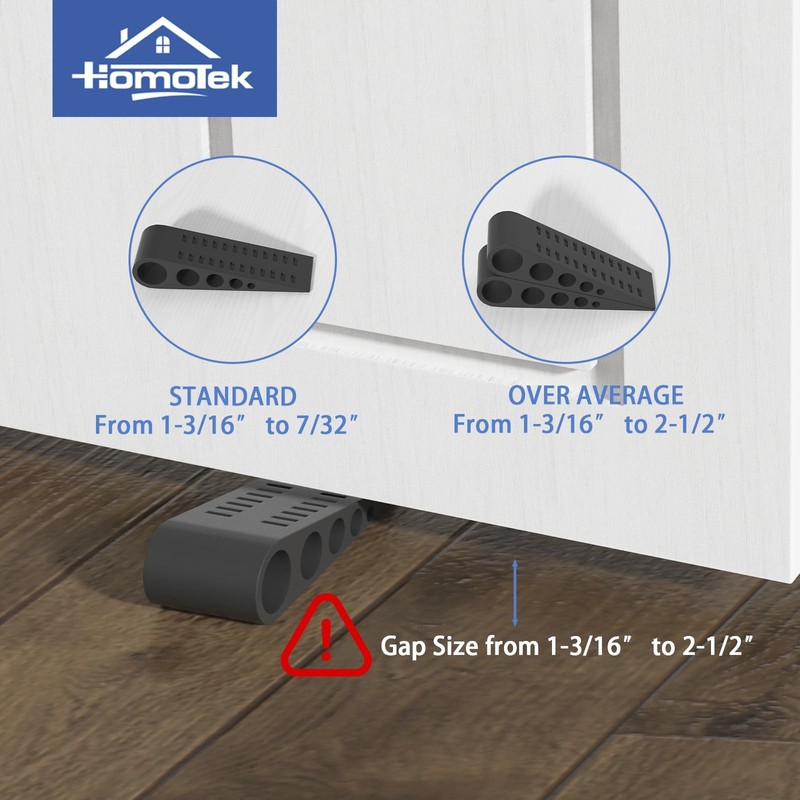 4 Pack Black Wedge Rubber Door Stops, 5x1-9/16, White Adhesive Holder, Floor gallery