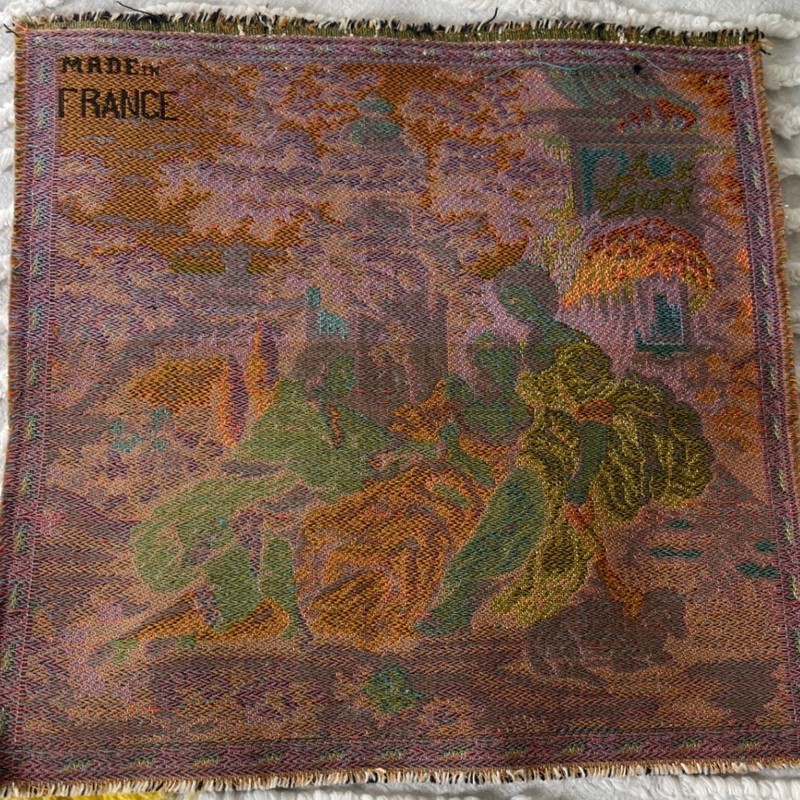 Vtg Baroque Rococo Pastoral Tapestry Swatch 10 x 10" France Mid Century set of 4 gallery