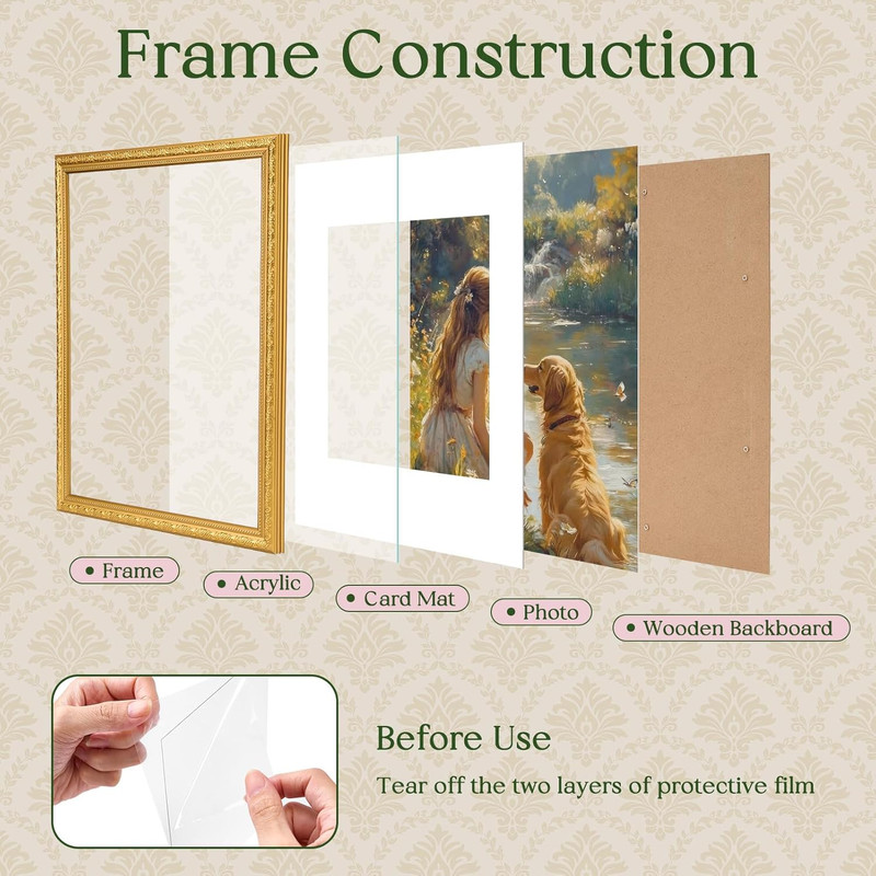 Ornate Vintage 11x14 Picture Frame for 8x10 Photo with Mat, Gold, 1 Pack gallery