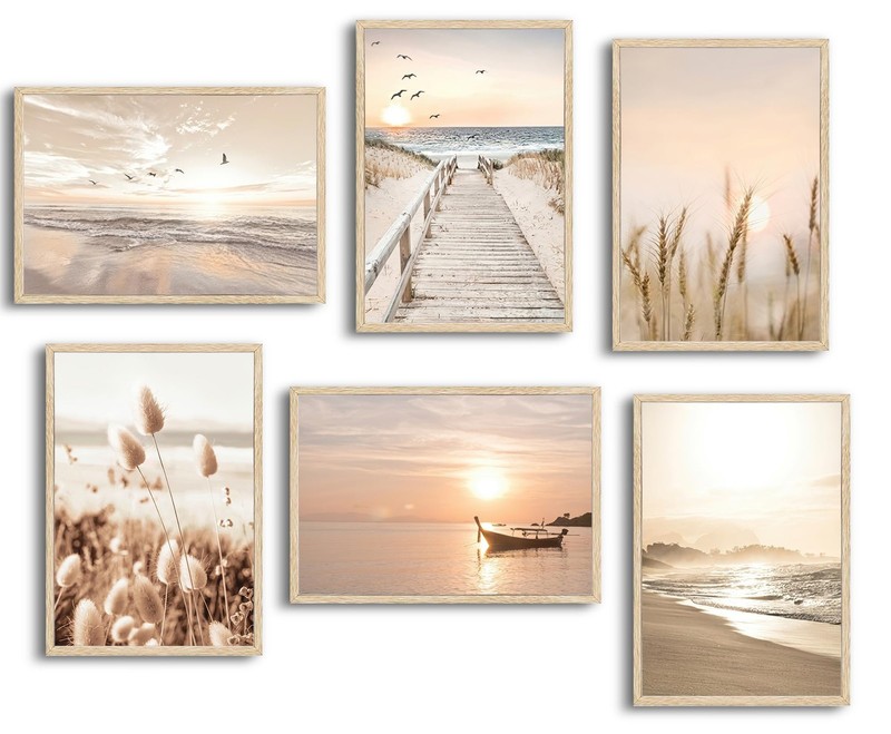 Beach Wall Art Boho Coastal Wall Decor, Neutral Beige Ocean Beach Pictures Wa…