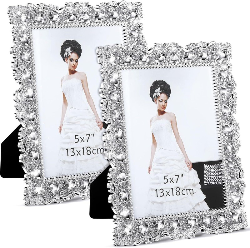 2 Pack 5 x 7 Inch Crystal Picture Frame Wedding Photo Frame Jewel Picture Frame