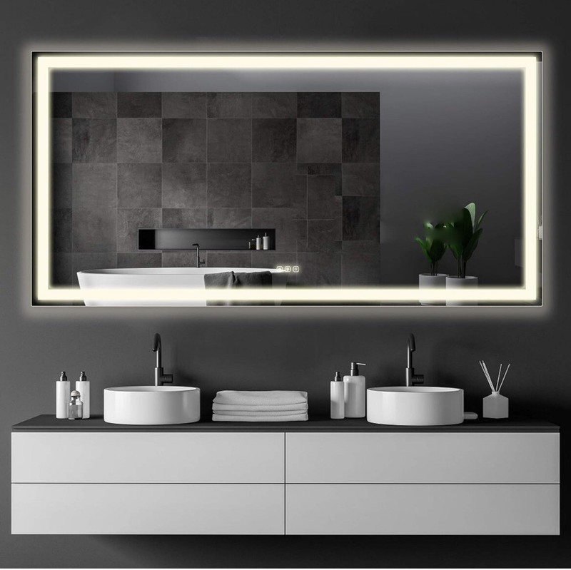 72″x36″ Lighted Mirror, High Lumen LED Lights (3 colors), Defogger built in
