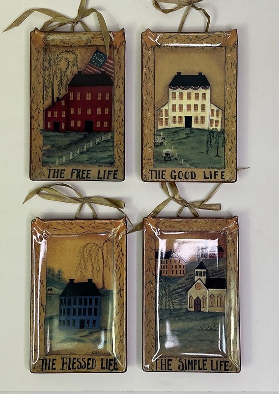 MWW Market Pat Fischer THE GOOD LIFE Collector Plate Set Of 4 Primitive Rustic