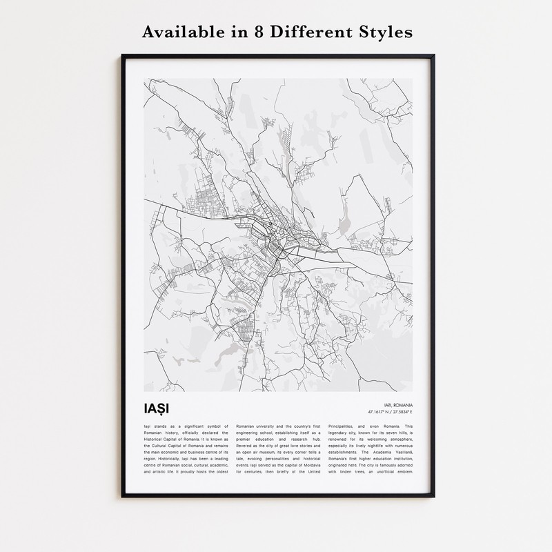 Iași City Map Print, Romania Travel Poster, Modern Map, Wall Decor Art