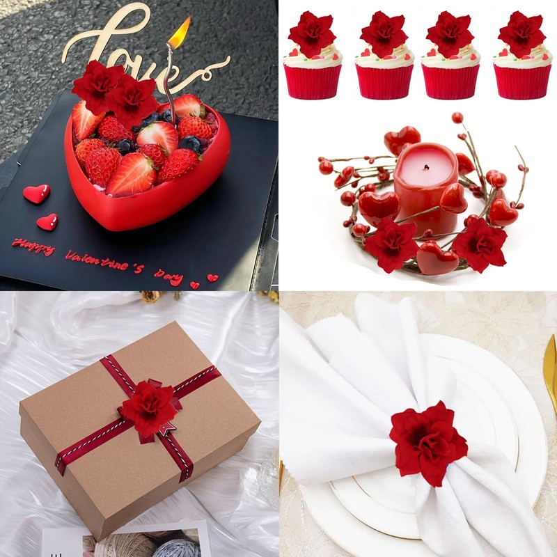 55PCS Red Roses Buds Artificial Flowers 1.2 Inch Small Silk Fake Heads Bulk gallery