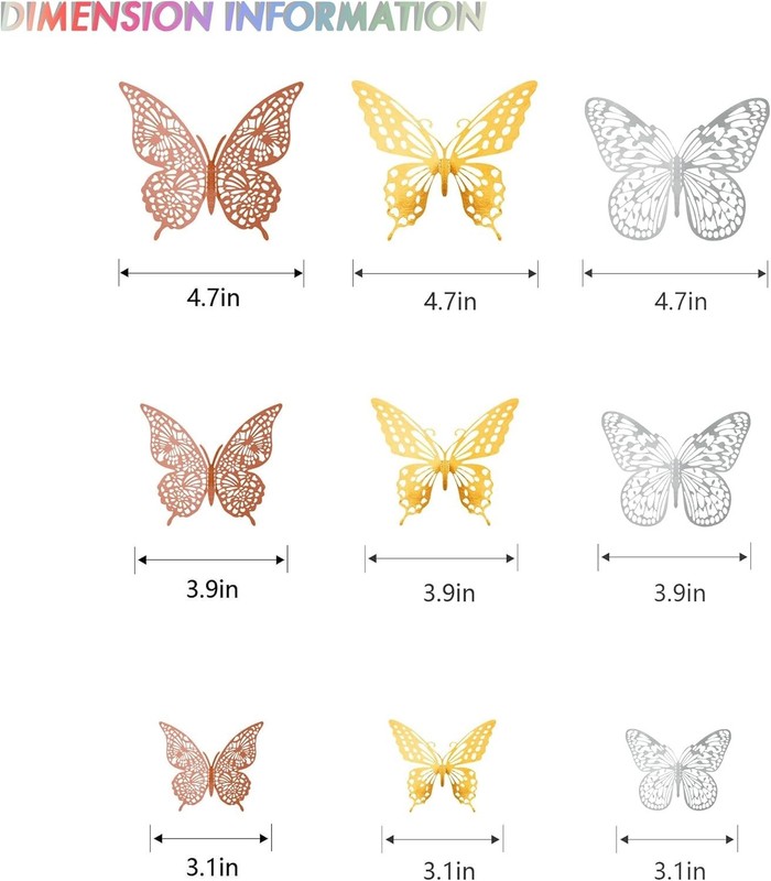 72 Pcs 3D Butterfly Wall Decor - Gold, Silver & Rose Gold - Removable Stickers gallery