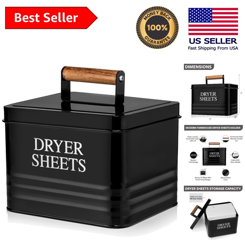 Stylish Black Metal Fabric Softener Dispenser with Wooden Lid for Laundry Rooms