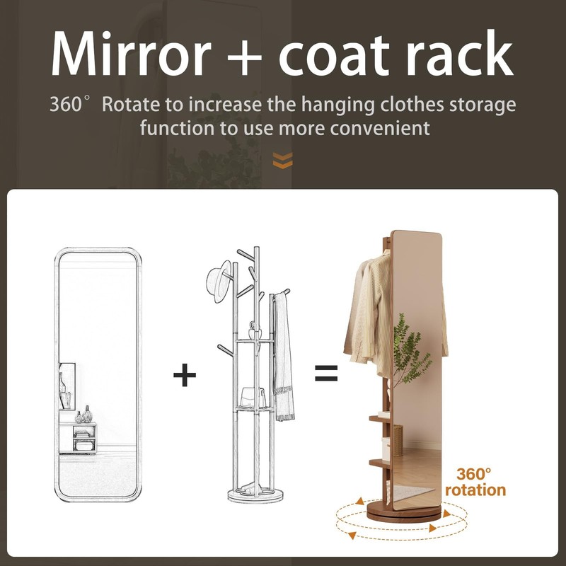 Full Length Mirror Coat Rack Solid Wood Floor Mirror 66"x12" Full Length Mirr... gallery