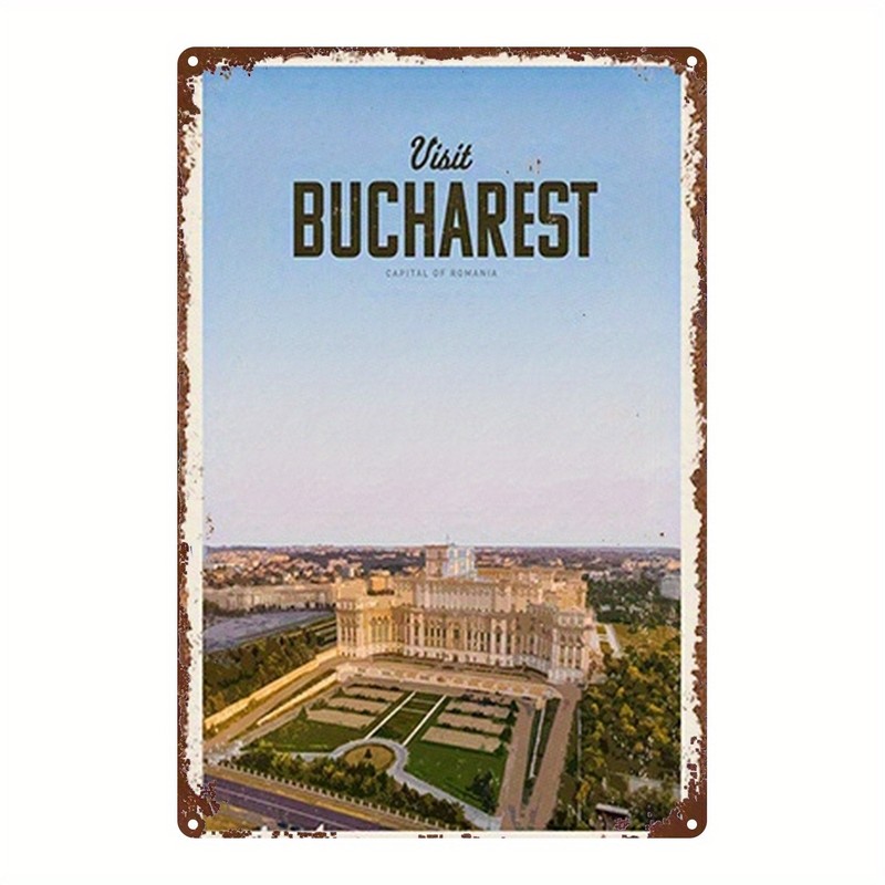 Travel Lover Gift Metal Sign Visit Bucharest Vintage Romania Poster Art Decor