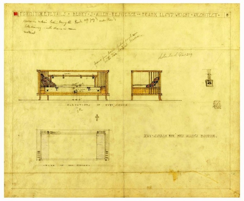 Bed and Side Stand Henry J Allen Residence Frank Lloyd Wright Art Print