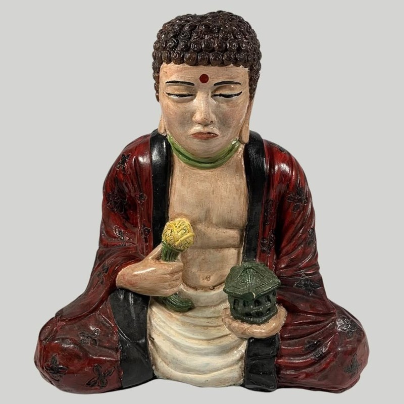 Large Seated Buddha Statue Holding Lotus Lantern 13.5″ Decorative Figure