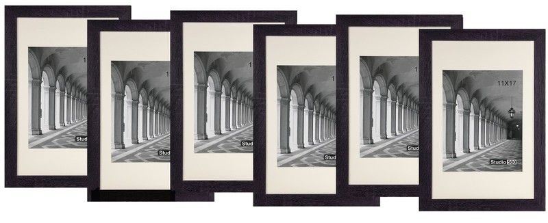 Studio 500 11×17 Black Smooth Wall Wood Frames made with PlexiGlass 6pc Set