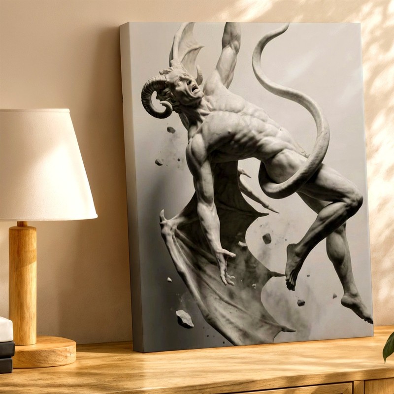 Wall Art Fantasy Demon Statue Print Monochrome Winged Devil Figure Poster Print gallery