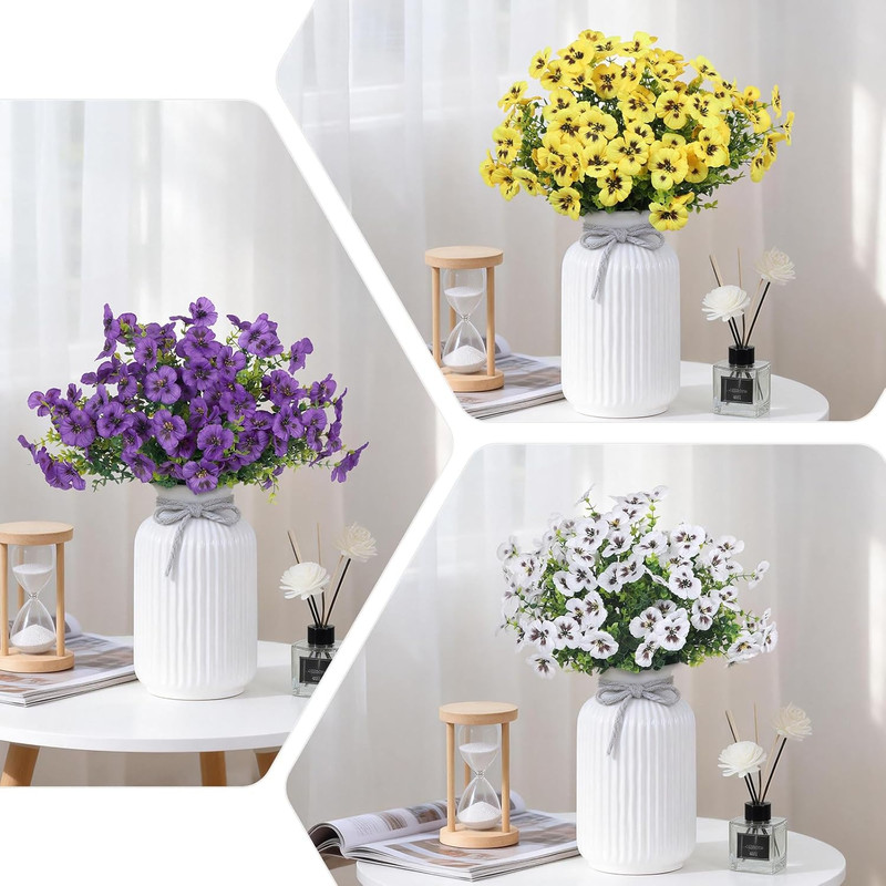 18 Pcs Artificial Flowers for Outdoors, UV Resistant Faux Silk Pansy Flowers, Sp gallery