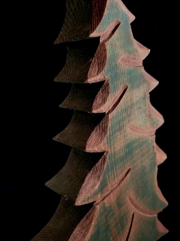 Green Painted 10" Carved Wood Leaning Pine Tree Decoration Xmas & Other 10x7x1.5 gallery