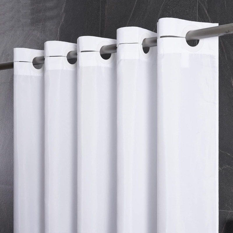 72×75 Waterproof No Hook Needed White Shower Curtain,Soft Polyester Fabric