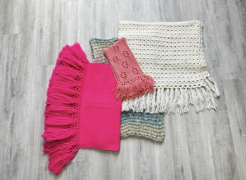 Lot of Vintage Throws and Wraps, Bundle of Hand Knit Blankets