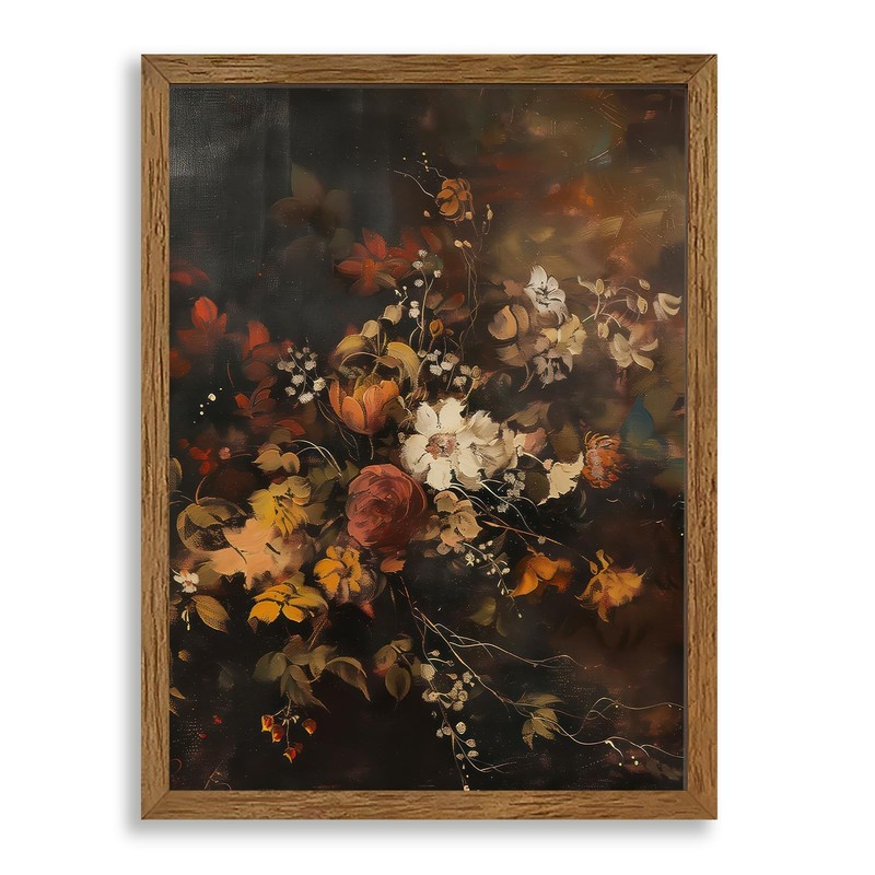 Framed Dark Academia Vintage Flowers Canvas Wall Art, Nature Botanical Painti…