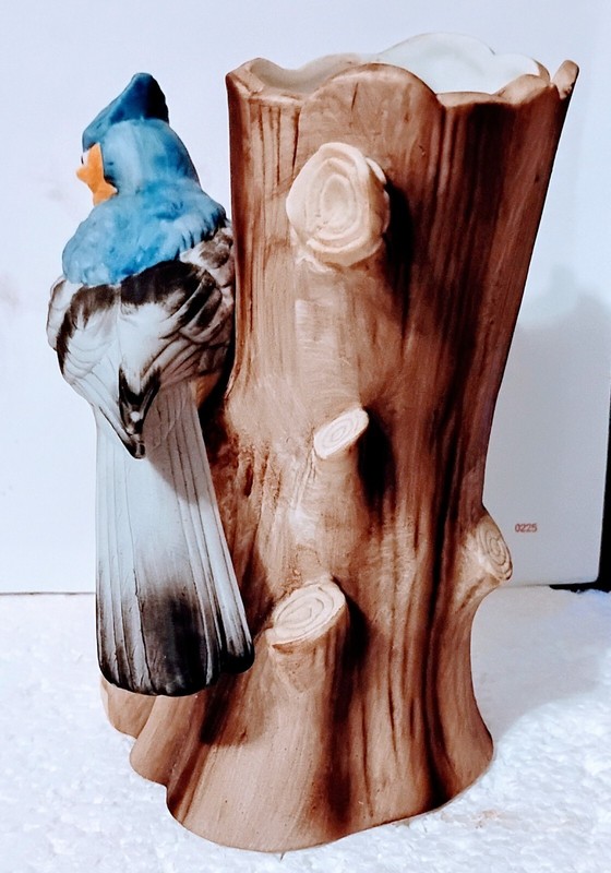Vintage Korean Ceramic Bird Vase – Blue & White 5.5” Bud Vase with Tree Stump Ba gallery