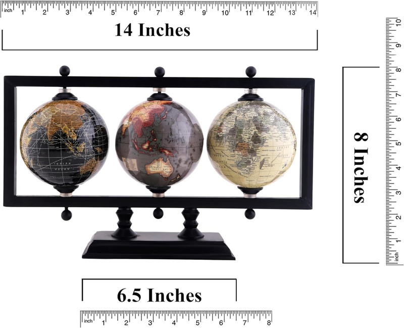 Set of 3 4'' Earth Globe for Desk Elegant Office Decor World Globe Sturdy Metal gallery