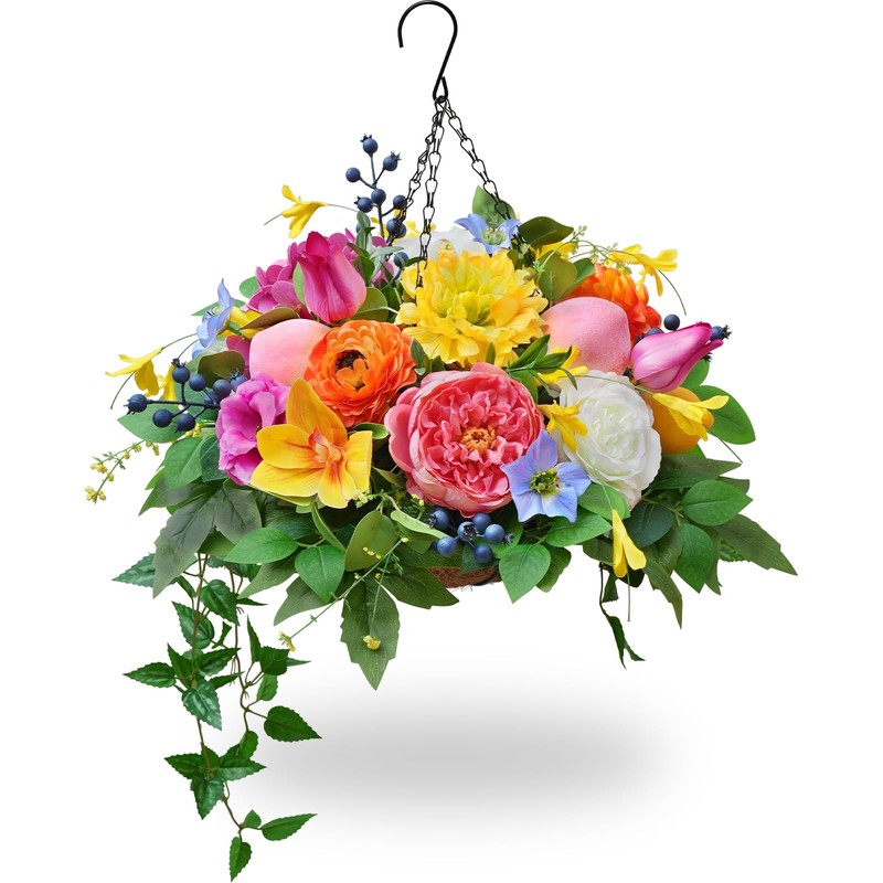 Artificial Hanging Flowers Basket for Outdoor Faux Plants Garden-Style Mixed