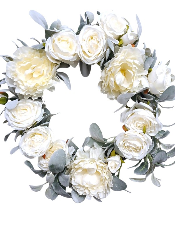 Gorgeous English White Roses & Sage Door Wreath 17" Flower Elegant Summer Spring gallery