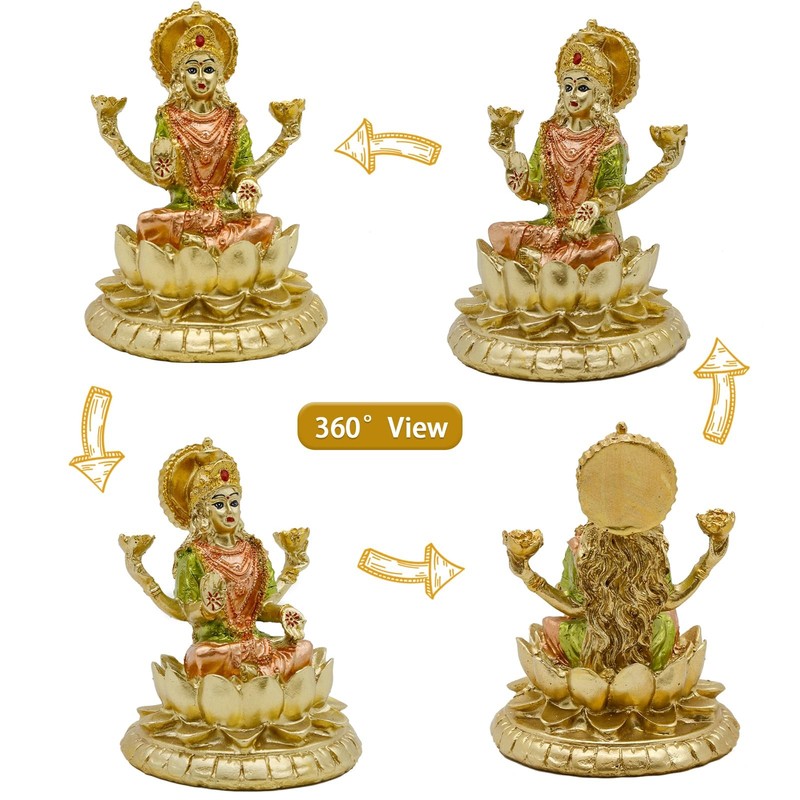 Hindu Goddess Lord Laxmi Statue - 4.4" H Gold Indian God Lakshmi Figurine fo gallery