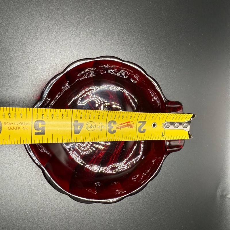 Ruby Red Glass Leaf Dish Candy Nut Trinket Bowl UV Reactive gallery