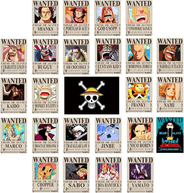 25PCS Anime [OP] Wanted Posters 30×21cm, New Bounty Edition, Straw Hat Pirate…