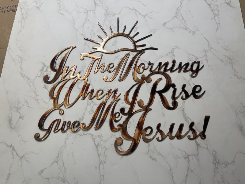 In the Morning When I Rise Give Me Jesus Metal Wall Art 13 1/2″ x 15 1/2″ Copper