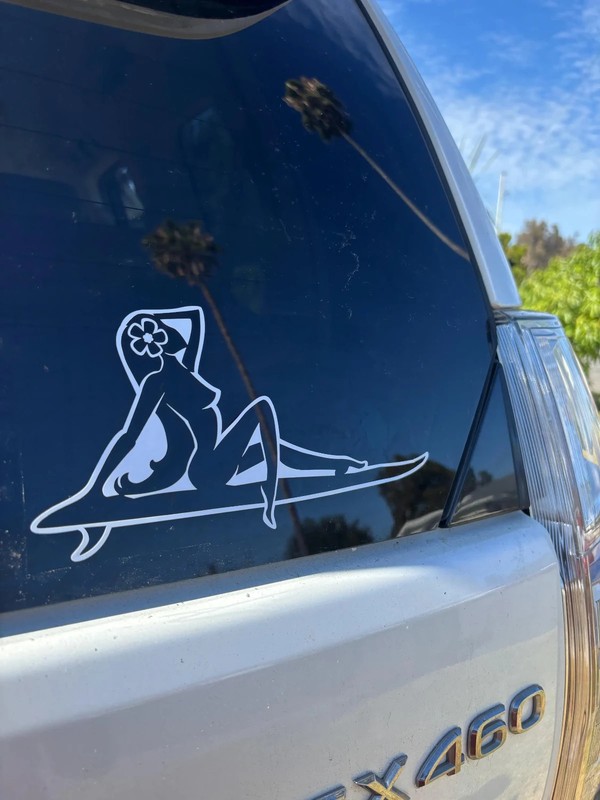 9″ White Hawaiian Surf Sexy Surfer Girl~ Hawaii Vinyl Car Window Decal Sticker
