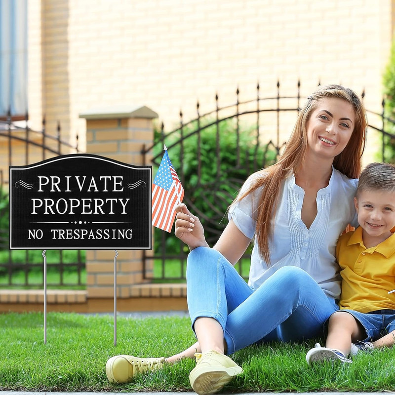 4 Pcs Private Property No Trespassing Signs with 15 Metal Stakes 11.8 X 7.9 Inch gallery
