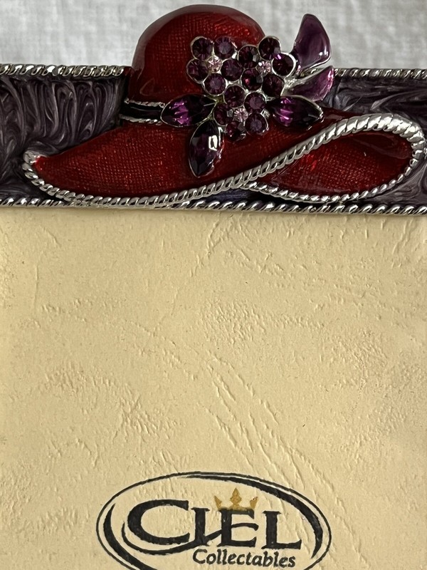 Jeweled Red Hat Picture Frame. Hand Painted Enamel & Swarovski Crystal gallery