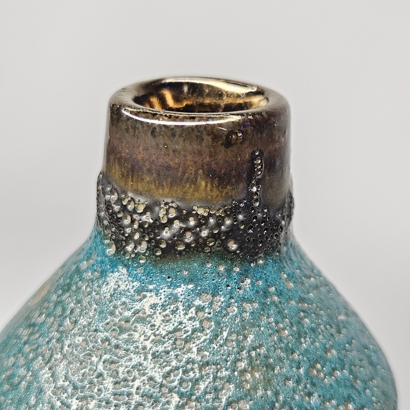 Crate & Barrel CB2 Turquoise 6" Bud Vase Crude Brutalist Rustic Blue Green Metal gallery