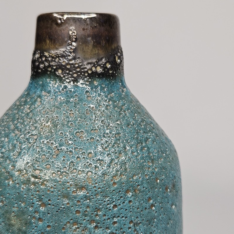 Crate & Barrel CB2 Turquoise 6" Bud Vase Crude Brutalist Rustic Blue Green Metal gallery
