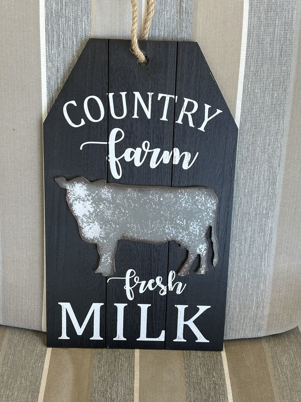 Farm House Rustic Wood Sign *Country Farm Fresh Milk* raised cow desgn-hangable