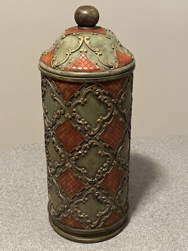 Decorative Jar Container with Lid Multicolor Red/Orange Green Resin gallery