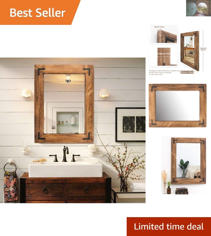 Versatile 26″ x 18″ Wooden Bathroom Vanity Mirror – Rustic and Modern Design