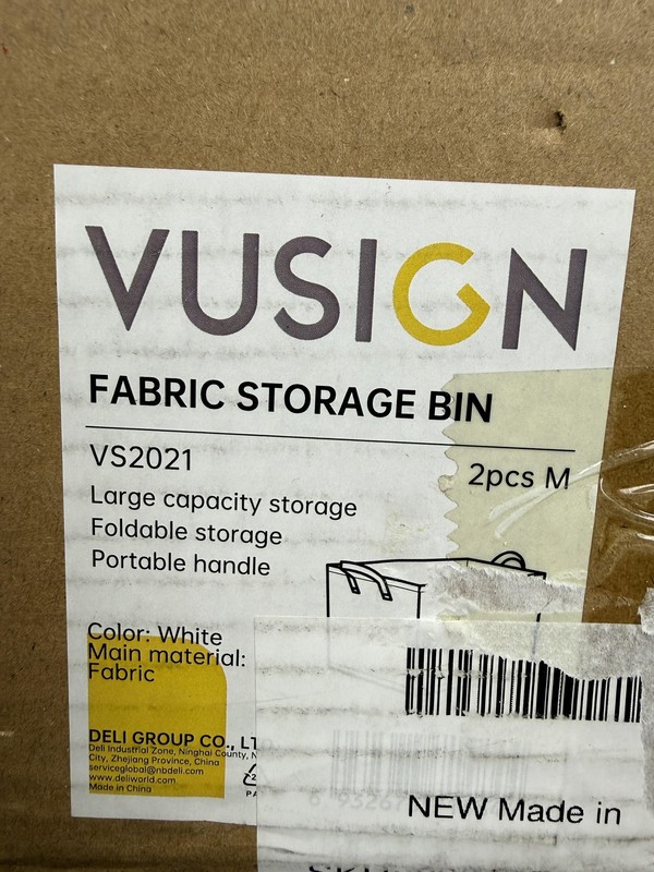 VUSIGN 2pk Fabric Storage Basket Medium Beige Foldable Storage Bins With Handles