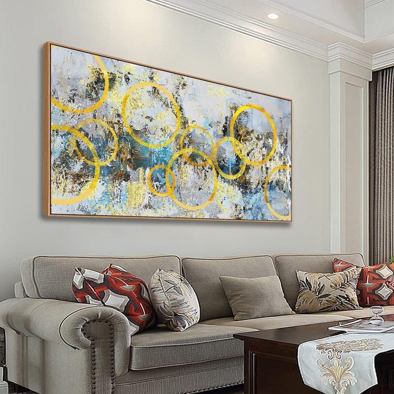 30″ x 60″ Framed Large Golden Circle Nordic Abstract Canvas Print Wall Art Decor