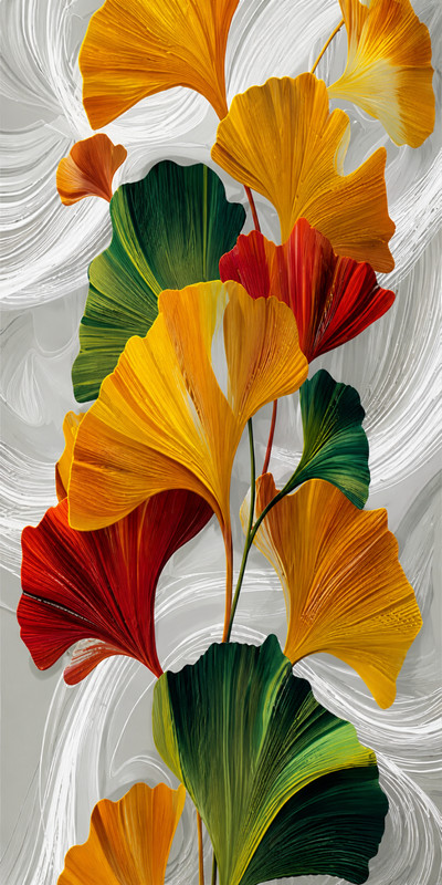 Colorful Ginkgo Leaves Wall Art Canvas Print Mixed Media Texture Abstract Decor