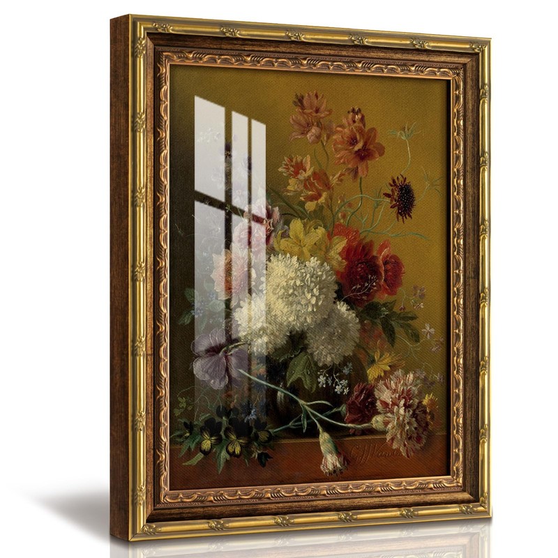13×16 Inch Glass Gold Framed Wall Art, Vintage Floral Bouquet Canvas Print, C…