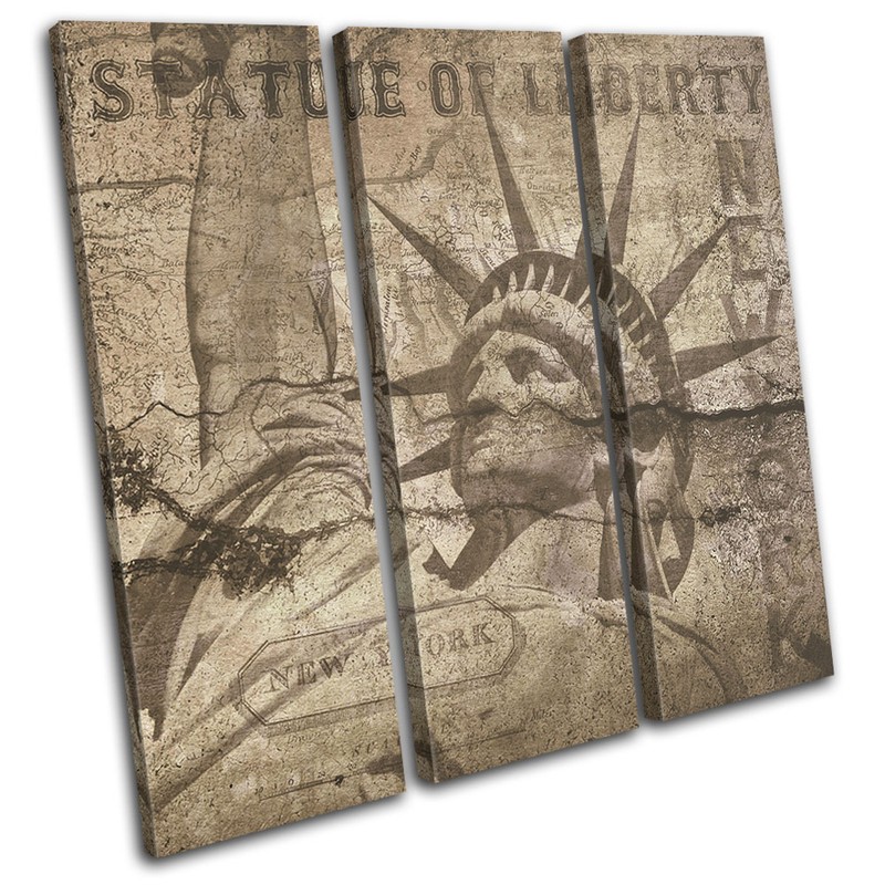 New York Antique Retro City TREBLE CANVAS WALL ART Picture Print