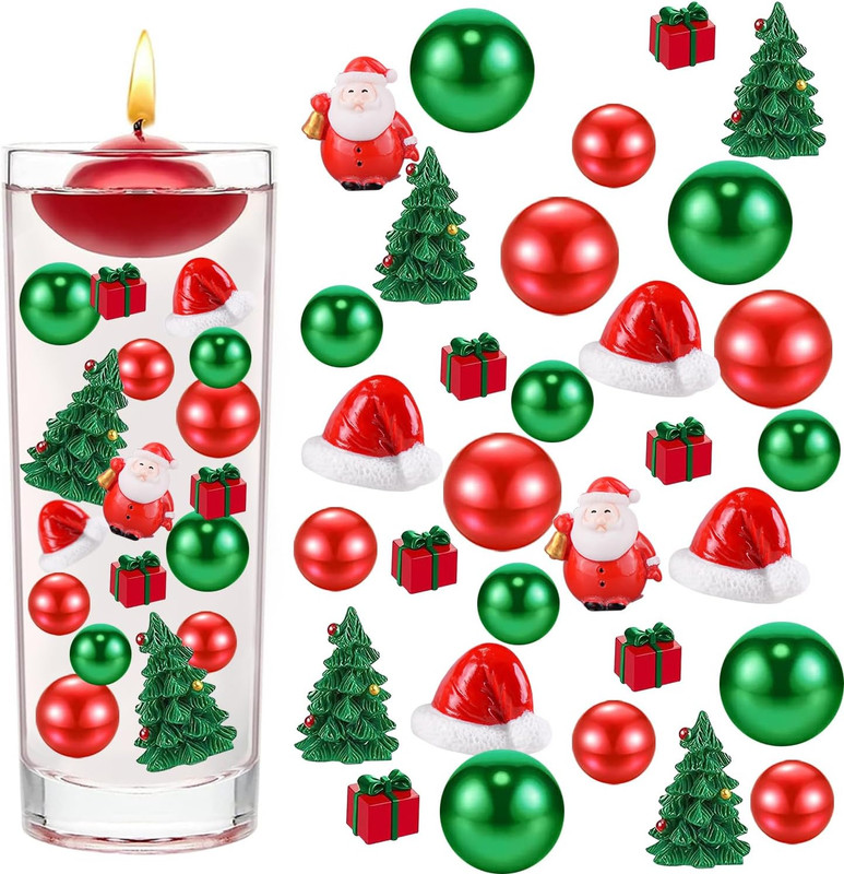10066pcs Christmas Vase Fillers Red & Green Beads Santa Tree Gift Decor Set