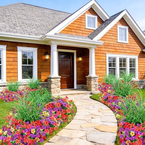 Artificial Flowers for Outdoors, 14 Bundles UV Light Purple Orange Yellow Red gallery
